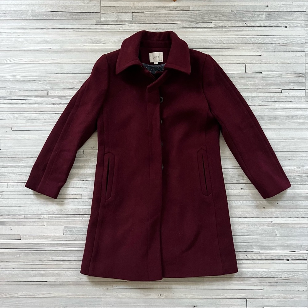 Loft Petites Burgundy Wool Blend Winter Coat